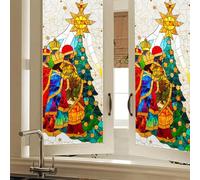HOMETITUTE Christmas Vertical Window Film Three Wise Men Nativity Star Stained Glass Decorative Privacy Window Clings for Home Church Living Room Office 17.7 × 39.3 Inch