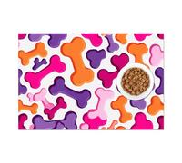 HOMETITUTE Colorful Dog Bone Pattern Pet Food Mat Feeding Bowl Mats for Dog Foods and Water Bowl Pets for Feed Areas Easy Clean Fast Dry Feeding Pads Cats, Kittens & Small Dogs 24" x 16"