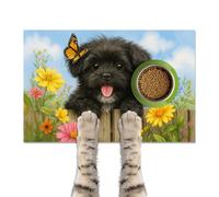 HOMETITUTE Cute Puppy and Butterfly Flower Field Design Pet Feeding Mat 20" x 12" Non Slip Mat for Dog Food and Water Bowls Easy Clean Pet Food Mat Cat Accessories for Kitchen Dining and Home Decor