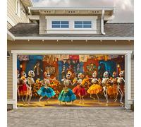 HOMETITUTE Day of The Dead Halloween Garage Door Banner Skeleton Dancers Sugar Skull Marigold Papel Picado Wall Photo Background Decor Indoor Outdoor Fiesta Party Decorations 13x6ft