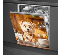 HOMETITUTE Dishwasher Magnet Cover 23x26 in Happy Puppy Washing Dishes in Orange Polka Dot Apron Magnetic Dishwasher Cover for Kitchen Appliance Decoration Front Panel Sticker Panel Home Decor