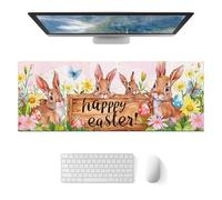 HOMETITUTE Easter Bunny Gaming Mousepad XL Mouse Pad Spring Flowers 31.5x11.8 Inch Non-Slip Keyboard Desktop Protector Mat Diatomite Large Mouse Pad for Home and Office Desk Accessories