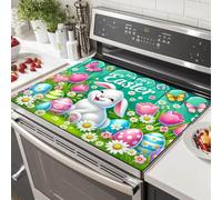 HOMETITUTE Easter Bunny Stove Top Covers for Electric Stove 28x20 Inches Decorative Glass Cooktop Pad Heat Resistant Stovetop Cover Kitchen Countertop Mat for Sinks and Worktops Made with Diatomite