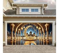 HOMETITUTE Eid Ramadan Garage Door Cover 13x6ft Crescent Garage Door Banner Ramadan Mubarak Banner Outdoor Hanging Decor Eid Mubarak Garages Backdrop for Home Entryway Yard Display