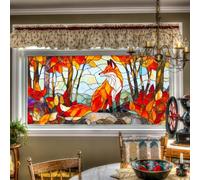 HOMETITUTE Fall Privacy Window Film Autumn Fox Pattern PVC Static Cling Sticker 39.37x17.71 Inches Privacy Film Decorative for Glass Door Home and Office Bedrooms PVC Cling Sticker