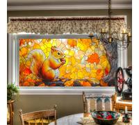 HOMETITUTE Fall Squirrel Window Cling Autumn Window Sticker Static Cling Windows Privacy Film 39.37x17.72 Inch Horizontal Glass Windows Decal for Living Room Kitchen School Thanksgiving Decor