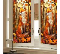 HOMETITUTE Fox Stained Glass Window Film 17.7x39.3 inch Window Privacy Film Sun Blocking Static Cling Sticker Privacy Decorative Fall Thanksgiving Window Cover for Bathroom Home Entryway Glass Decor