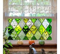 HOMETITUTE Gold Green Diamond Window Film 39.3x17.7 Inch Decorative Privacy Glass Sticker Static Cling Window Cover for Bathroom Kitchen Door Anti UV Stained Glass Effect Panel