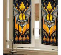 HOMETITUTE Gothic Bat Flame Privacy Window Film Stained Glass Decorative Cling for Glass Doors and Windows Halloween PVC Panel 16x39 Inch Indoor Home Bathroom Office Kitchen Decor