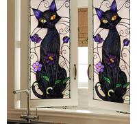 HOMETITUTE Gothic Black Cat Window Film Stained Glass Window Film Privacy Sun Blocking Static Cling Sticker Privacy Decorative Purple Flowers for Glass Door Bedroom Living Room 17.7 x 39.3 Inch