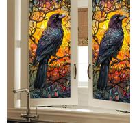 HOMETITUTE Gothic Crow Privacy Window Film Stained Glass Decorative Static Cling for Doors and Windows Halloween Thanksgiving Indoor DIY Home PVC Panel 16x39 Inch Bathroom Office Bedroom Decor