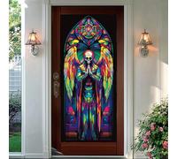 HOMETITUTE Gothic Rainbow Skull Angel Privacy Window Film Stained Glass Decorative Cling for Glass Doors and Windows Colorful Halloween PVC Panel 16x39 Inch Indoor Home Office Decor