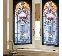 HOMETITUTE Gothic Skull Rose Privacy Window Film Stained Glass Decorative Cling for Glass Doors and Windows Halloween Day of The Dead PVC Panel 17.7x39.3 Inch Indoor Home Office Decor