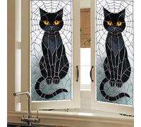 HOMETITUTE Halloween Black Cat Stained Glass Window Film Spider Web Decorative Window Cling Privacy Static Sticker Seasonal Glass Decal for Living Room Bedroom Door 17.7 x 39.3 Inch