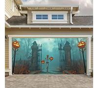 HOMETITUTE Halloween Garage Door Cover 13x6ft Skeleton Pumpkin Lantern Banner Creepy Graveyard Gate Backdrop Garage Decoration Spooky Forest Halloween Decorations Outdoor Scene
