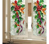 HOMETITUTE Holly Berry Stained Glass Window Film Decorative Static Cling Removable Privacy Window Sticker Holiday Christmas Window Decal 17.7 x 39.3 Inch