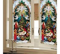 HOMETITUTE Holy Nativity Window Privacy Film Stained Glass Religious Decorative Window Film Static Cling Glass Sticker for Home Office Bathroom Bedroom Living Room 17.7 x 39.3 Inch