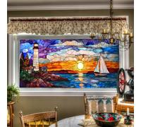 HOMETITUTE Lighthouse Sailboat Stained Glass Window Film Ocean Sunset Decorative Glass Sticker Privacy Window Clings for Home Living Room Bedroom Office 39.3 × 17.7 Inch