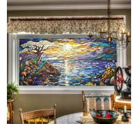 HOMETITUTE Mermaid Ocean Sunset Window Film 39.3x17.7 Inch Stained Glass Style Decorative Cover Static Cling Privacy for Living Room Bedroom Bathroom Office