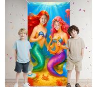 HOMETITUTE Mermaid Photo Door Banner Under The Sea Backdrop Ocean Fantasy Girls Birthday Party Decoration Princess Costume Props Supplies Photo Background Indoor Outdoor 35x71 Inch