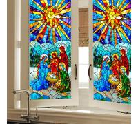 HOMETITUTE Nativity Stained Glass Privacy Film Religious Decorative Window Static Cling Glass Sticker for Home Office Church Bathroom Bedroom Living Room 17.7 x 39.3 Inch