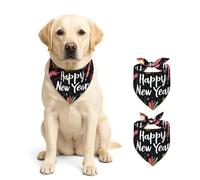 HOMETITUTE New Year Dog Bandanas 2 Pack Double Layer Reversible Pet Scarf Glossy Polyester Fabric Fireworks Print Triangle Dog Handkerchiefs for Dogs Boys Girls Small Large Dogs Holiday Party (XL)