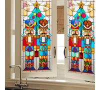 HOMETITUTE Nutcracker Soldiers Stained Glass Window Privacy Film Christmas Decorative Static Cling Glass Sticker for Home Office Bathroom Bedroom Living Room 17.7 x 39.3 Inch