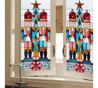 HOMETITUTE Nutcracker Stained Glass Privacy Film Christmas Decorative Window Static Cling Glass Sticker for Home Office Bathroom Bedroom Living Room 17.7 x 39.3 Inch