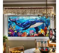 HOMETITUTE Ocean Whale Floral Peel Stick Window Cling 39.3x17.7 Inch PVC