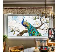 HOMETITUTE Peacock Stained Glass Window Cling 39.3x17.7 Inch PVC