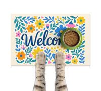 HOMETITUTE Pet Feeding Mat 24" x 16" Colorful Welcome Floral Design Non Slip Dog and Cat Bowl Mat Easy Clean Pet Food Mats Decorative Pet Feeding Pad for Kitchen Floor Cat Dog Dining Area Home Decor