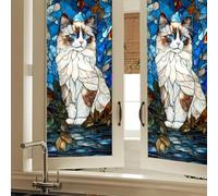 HOMETITUTE Privacy Window Film Cat Design Decorative Window Cling Stained Glass Style Static Cling Glass Sticker for Kitchen Bathroom Entry Door Panel 17.7 x 39.3 Inch