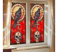 HOMETITUTE Privacy Window Film Gothic Stained Glass Crow Skull Cross Decorative Window Cling Static Cling Glass Sticker Dark Sacred Art Style 17.7 x 39.3 Inch