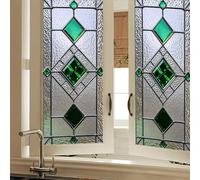 HOMETITUTE Privacy Window Film Green Diamond Decorative Window Cling Stained Glass Style Static Cling Glass Sticker for Cabinet Kitchen Bathroom Door Panel 17.7 x 39.3 Inch