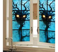 HOMETITUTE Privacy Window Film Haunted Cross Pane Decorative Static Cling Glass Sticker Spooky Tree Face Glowing Eyes Stained Glass Style Window Cling for Bathroom Kitchen Door Panel 17.7 x 39.3 Inch