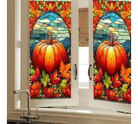 HOMETITUTE Privacy Window Film Pumpkin Stained Glass Autumn Leaves Decorative Window Cling Static Cling Glass Sticker Harvest Festival Nature Art Style for Home Kitchen Bathroom 17.7 x 39.3 Inch