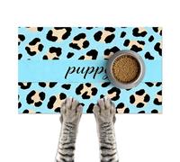 HOMETITUTE Puppy Feeding Mat 20x12 inch Blue Leopard Print Dog Bowl Placemat Non Slip Mat for Pet Food and Water Small Dog Feeding Area Indoor Puppy Food Station Pet Meal Mats for Kitchen Floor Use