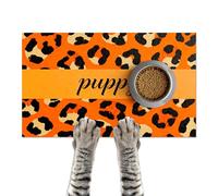 HOMETITUTE Puppy Feeding Mat 20x12 inch Orange Leopard Print Dog Bowl Placemat Non Slip Mat for Pet Food and Water Small Dog Food Area Indoor Puppy Feeding Station Pet Meal Mats for Kitchen
