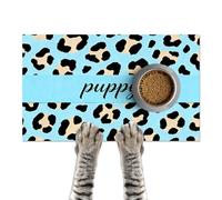 HOMETITUTE Puppy Feeding Mat 24x16 inch Blue Leopard Print Pet Bowl Placemat Non Slip Floor Mat for Food and Water Indoor Dog Feeding Station Cute Meal Pad for Small Pets Kitchen Use