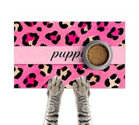 HOMETITUTE Puppy Feeding Mat 24x16 inch Hot Pink Leopard Print Pet Bowl Placemat Non Slip Floor Mat for Food and Water Indoor Dog Feeding Station Cute Meal Pad for Small Pets Kitchen Use