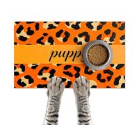 HOMETITUTE Puppy Feeding Mat 24x16 inch Orange Leopard Print Pet Bowl Placemat Non Slip Floor Mat for Food and Water Indoor Dog Feeding Station Cute Meal Pad for Small Pets Kitchen Use