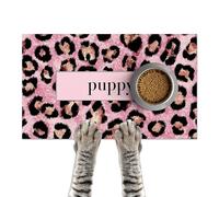 HOMETITUTE Puppy Feeding Mat 24x16 inch Pink Leopard Print Pet Bowl Placemat Non Slip Floor Mat for Food and Water Indoor Dog Feeding Station Cute Meal Pad for Small Pets Kitchen Use
