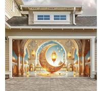 HOMETITUTE Ramadan Mubarak Garage Door Banner 13x6ft Eid Mubarak Decorative Garage Door Cover Eid Celebration Outdoo Entryway Decor Decor Festival Home Yard Garage Backdrop