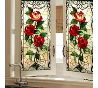 HOMETITUTE Red Rose Floral Stained Glass Window Cling 17.7x39.3 Inch PVC