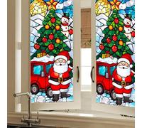 HOMETITUTE Santa Claus Snowman Christmas Window Film 17.7×39.3 Inch Stained Glass Style Static Window Clings Christmas Tree Glass Decals Holiday Window Stickers Festive Winter Home Decoration