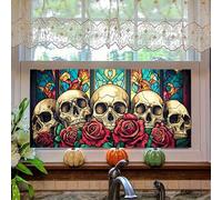 HOMETITUTE Skull Window Film 39.3x17.7 Inch Gothic Skull Window Sticker Halloween Skull Decoration Rose Windows Cling for Haunted House Day of The Dead Horror Windows Glass Cover