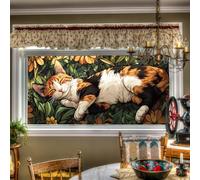 HOMETITUTE Sleeping Calico Cat Window Privacy Film 39.3x17.7 Inch Relaxing Kitten Window Sticker for Glass Floral Pet Cat Static Cling Window Film for Home Decor Sunroom Living Room Pet Lovers Gift