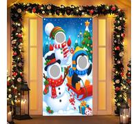 HOMETITUTE Snowman Penguin Christmas Photo Door Banner Winter Wonderland Party Backdrop Holiday Tree Gift Decoration Birthday Supplies Indoor Outdoor 35x71 Inch