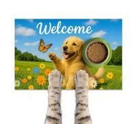 HOMETITUTE Spring Dog Feeding Mat 20" x 12" Cute Puppy Welcome Design Colorful Flower Field Style Pet Food Mat Easy Clean Cat Food Mats for Indoor Cats Decorative Pet Dining Mat for Home Decor
