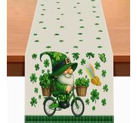 HOMETITUTE St Patrick’s Day Table Runner 13x72 Inch Burlap Farmhouse Table Decor with Leprechaun Bicycle Rainbow Gold Shamrock Pattern Rustic Burlap Table Runner